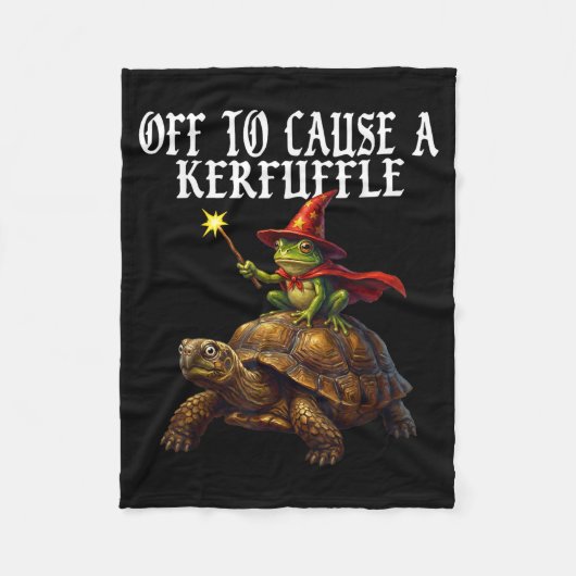 Off To Cause A Kerfuffle Funny Whimsical Frog Wiza フリースブランケット (正面)