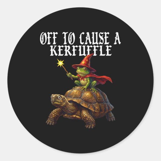 Off To Cause A Kerfuffle Funny Whimsical Frog Wiza ラウンドシール (正面)