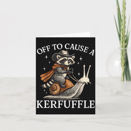 Off to cause a kerfuffle raccoon riding snail funn カード (正面)