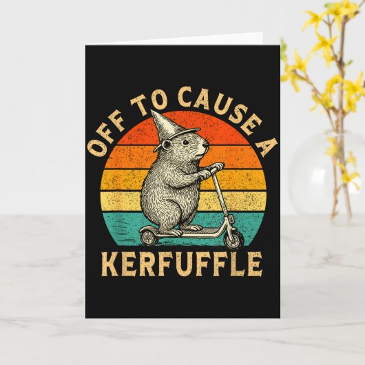 Off To Cause A Kerfuffle Silly Groundhog Scooter A カード (黄色い花)