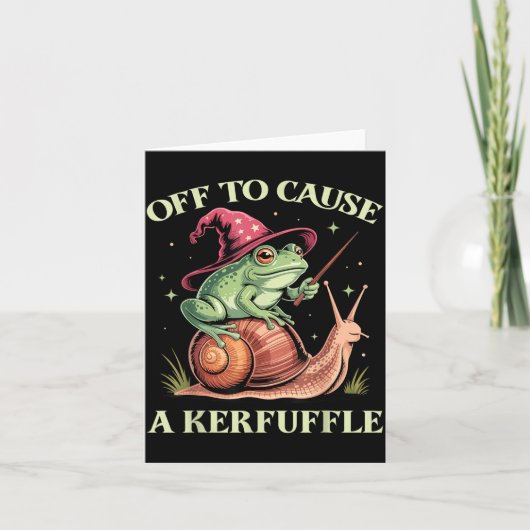 Off To Cause A Kerfuffle Whimsical Wizard Frog Mem カード (正面)