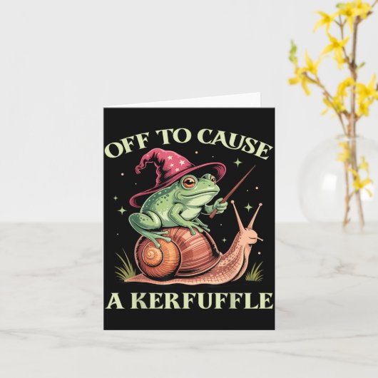 Off To Cause A Kerfuffle Whimsical Wizard Frog Mem カード (黄色い花)