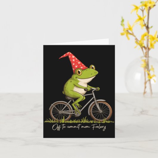 Off To Commit Mom Foolery Funny Frog Meme カード (黄色い花)