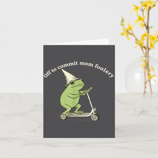 Off To Commit Mom Foolery Funny Frog Meme  カード (黄色い花)