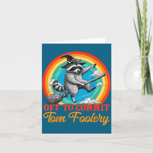 Off To Commit Tom Foolery Raccoon Funny Retro Desi カード (正面)