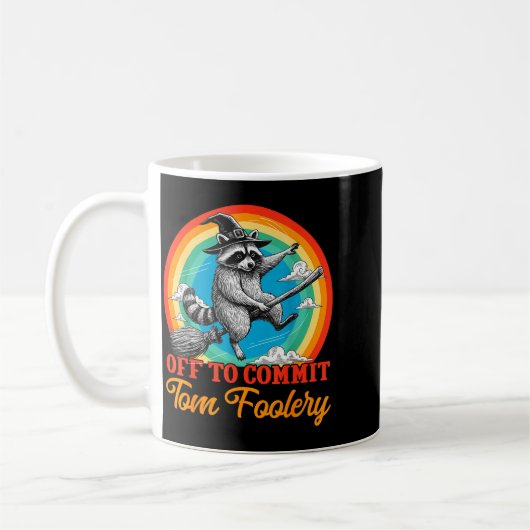 Off To Commit Tom Foolery Raccoon Funny Retro Desi コーヒーマグカップ (左)