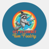 Off To Commit Tom Foolery Raccoon Funny Retro Desi ラウンドシール (正面)
