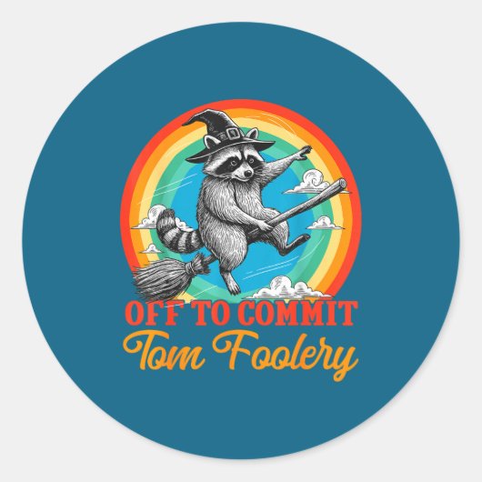 Off To Commit Tom Foolery Raccoon Funny Retro Desi ラウンドシール (正面)