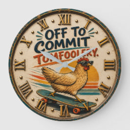 Off to Commit Tomfoolery Chicken Funny Vintage Far ラージ壁時計