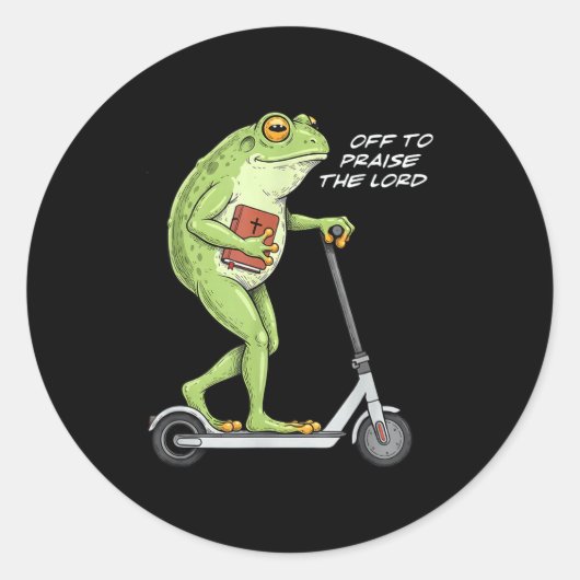 Off To Praise D Lord Funny Frog Christian Meme  ラウンドシール (正面)