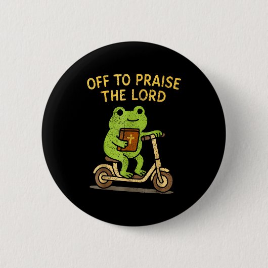 Off To Praise The Lord Frog Christian  缶バッジ (正面)