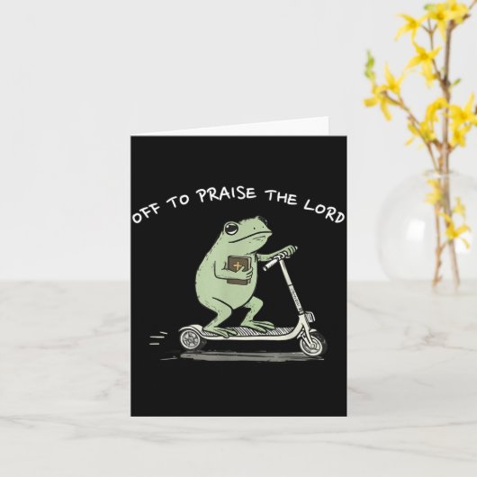 Off To Praise The Lord Funny Christian Meme Frog H カード (黄色い花)