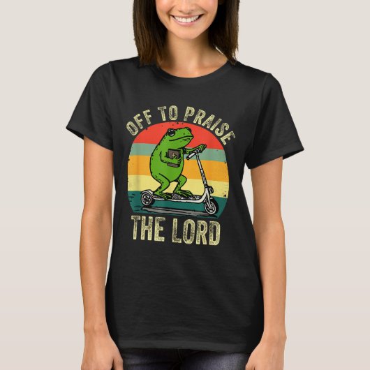 Off To Praise The Lord Funny Frog Bible Study Jesu Tシャツ (正面)