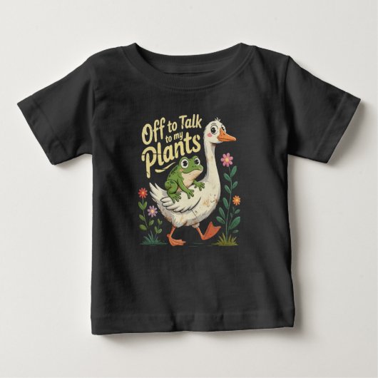 Off to Talk to My Plants – Cute Frog & Goose Baby ベビーTシャツ (正面)