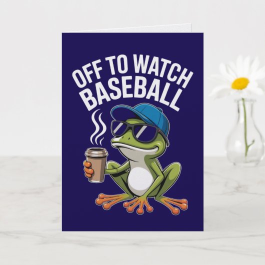 Off to Watch Baseball Sporty Frog Card  カード (小さな植物)