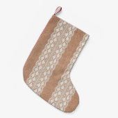 Off-White Lace on Brown Burlap Texture スモールクリスマスストッキング (正面 (吊り時))