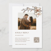 Off White Magnolia Raised Effect  Flower Wedding 招待状 (裏面)