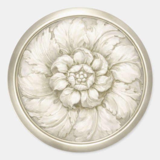 Off White Vintage Baroque Embossed Look Seal ラウンドシール (正面)