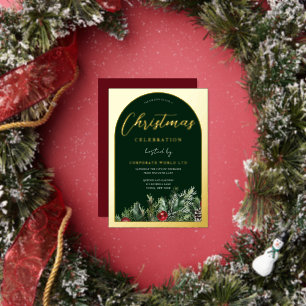Officeクリスマスパーティーグリーン金ゴールド 箔招待状