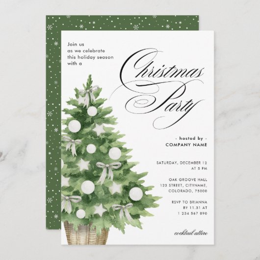 Officeクリスマスパーティースノーツリービジネスロゴ 招待状 (正面/裏面)