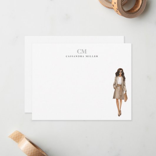 Officeスタイリッシュファッションプロフェッショナルモノグラムの ノートカード (正面/裏面インサイチュ)