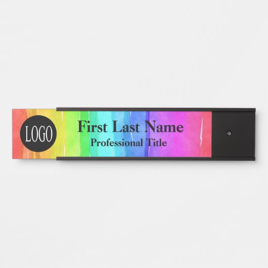 Officeドアシンボルや象徴レインボー水色ロゴ記号 サインプレート (正面)