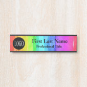 Officeドアシンボルや象徴レインボー水色ロゴ記号 サインプレート (正面)