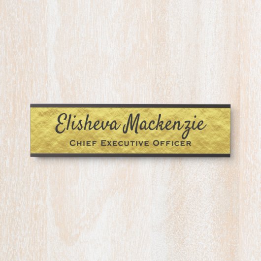 Officeドア名プレートの署名 – 金ゴールドと黒 サインプレート (正面)