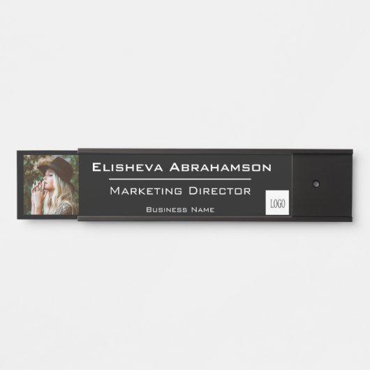 Officeドア名プレートの署名 – 黒い写真の写真 サインプレート (正面)