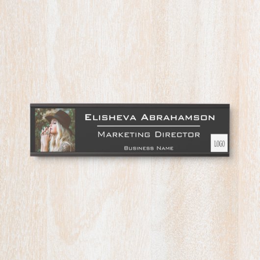 Officeドア名プレートの署名 – 黒い写真の写真 サインプレート (正面)