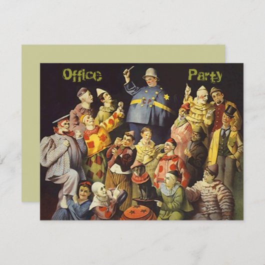 Officeパーティー社会招待状ピエロ会議 招待状 (正面/裏面)