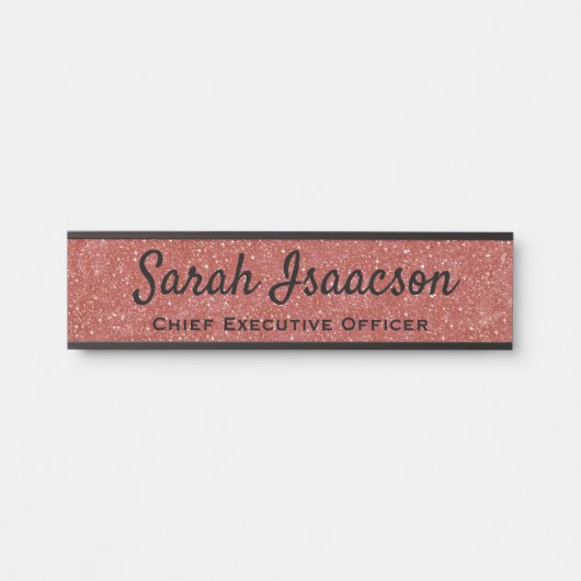 Officeピンクフェイクグリッタードア名プレート サインプレート (正面)