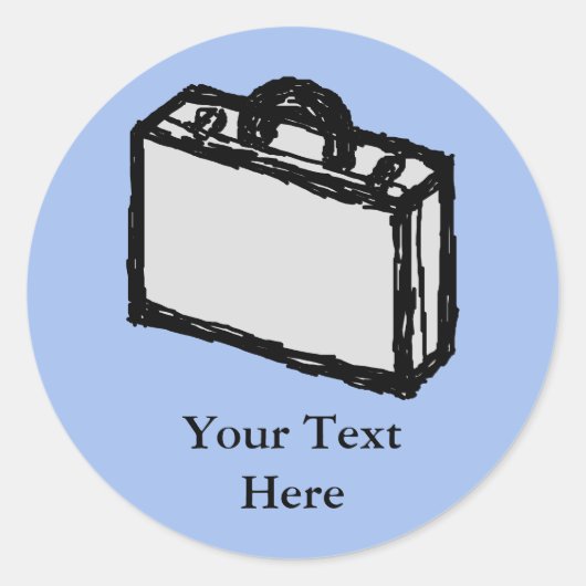 Officeブリーフケースまたは旅行スーツケーススケッチ。ブルー. ラウンドシール (正面)