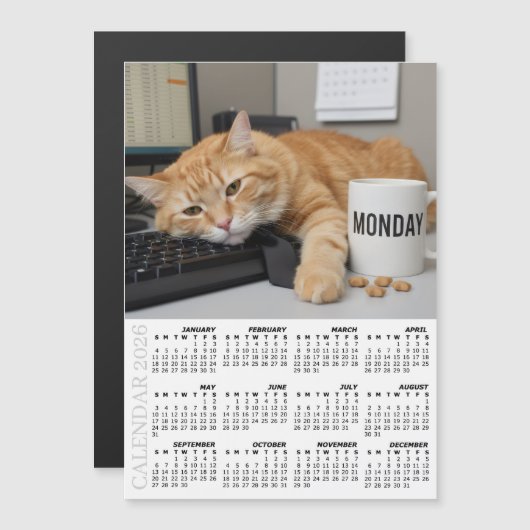 Office Cat Fridge Calendar 2026, Monday Motivation (正面/裏面)