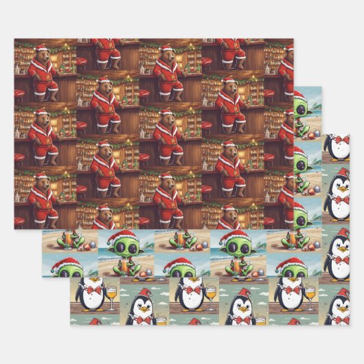 Office Christmas Animal Wraping紙選択 ラッピングペーパーシート (セット)