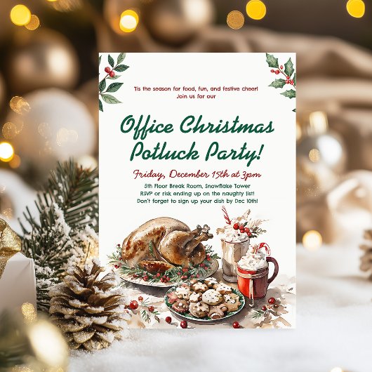 Office Christmas Potluck Holiday Party 招待状
