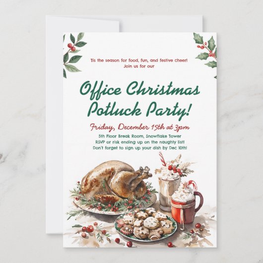 Office Christmas Potluck Holiday Party 招待状 (正面)
