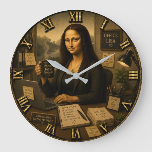 Office Funny Mona Lisa Desk Decor Gift ラージ壁時計 (正面)
