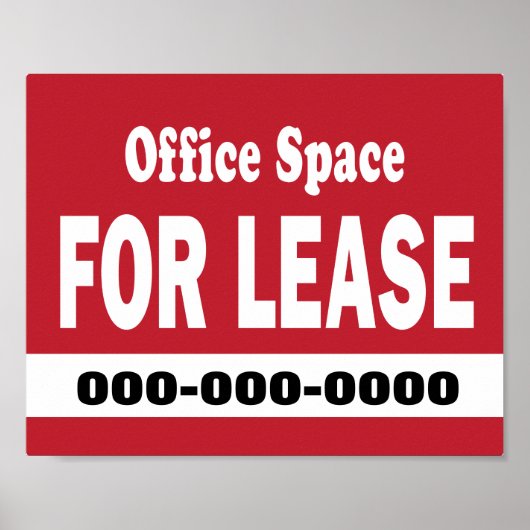 Office Space for Lease on red with phone number ポスター (正面)