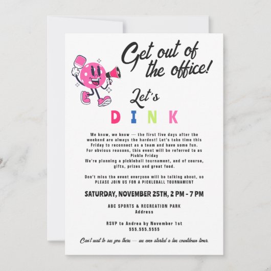 Office Team Builing Logo おもしろい Cartoon Pickleball 招待状 (正面)