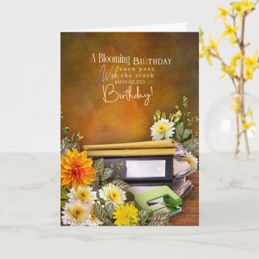 Office Theme Belated Birthday Card カード (黄色い花)