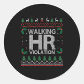 Office Ugly Christmas Funny Walking Hr Violation W ラウンドシール (正面)