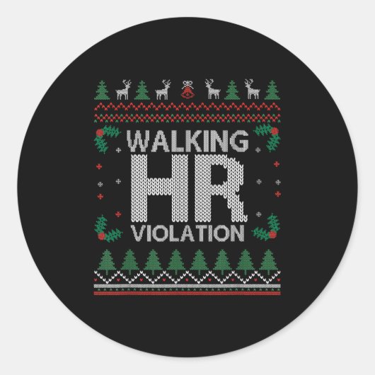 Office Ugly Christmas Funny Walking Hr Violation W ラウンドシール (正面)