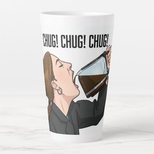 Office Woman Chugging Coffee From Pot Humor カフェラテマグ (正面)