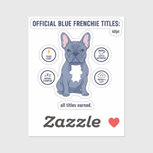 Official Blue Frenchie Titles Funny Dog Mom French シール (シート)