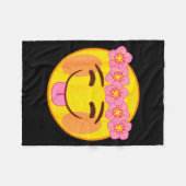 Official Emoji Flower Crown Tongue Yellow Smile Fa フリースブランケット (正面(横))