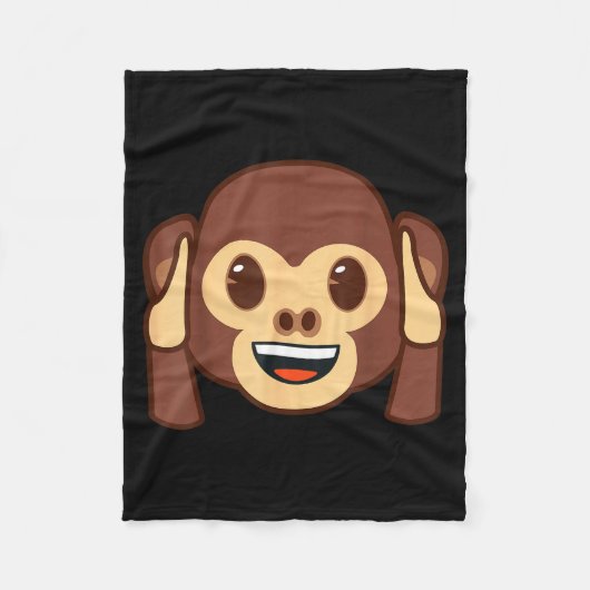 Official Emoji Monkey Holding Ears Yellow Smile Fa フリースブランケット (正面)