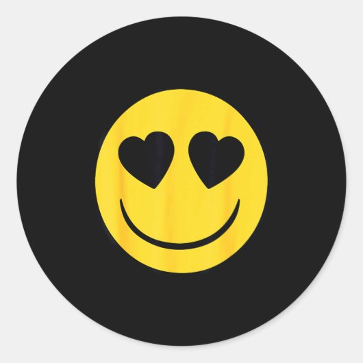 Official Emoji Retro Heart Eyes Yellow Smile Face  ラウンドシール (正面)