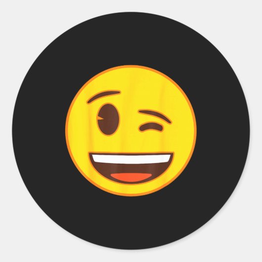 Official Emoji Wink Winking Yellow Smile Face ラウンドシール (正面)