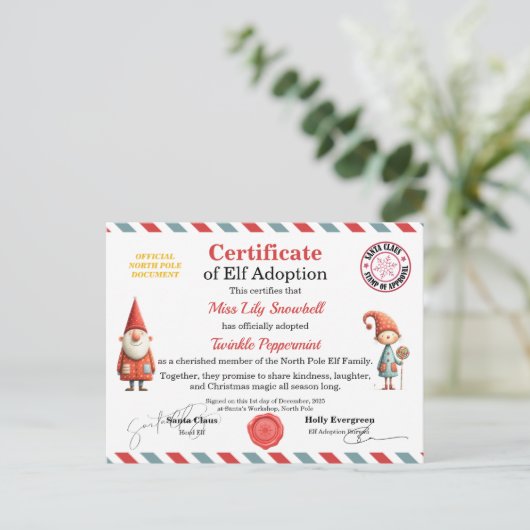 Official North Pole Elf Adoption Certificate ポストカード (スタンド正面)